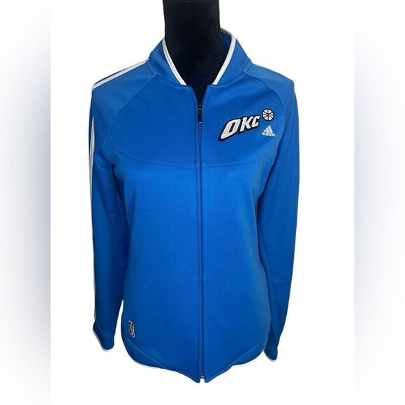 ADIDAS NBA OKLAHOMA CITY THUNDER BASKETBALL WOMENS BLUE JACKET SIZE MEDIUM - Picture 3 of 12
